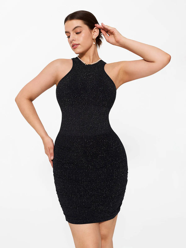 Shapewear Jewel Neckline Metallic Seamless Sculpting Dress