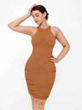 Shapewear Jewel Neckline Metallic Seamless Sculpting Dress