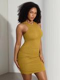 Shapewear Jewel Neckline Metallic Seamless Sculpting Dress