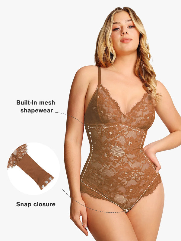 Lace Smooth Firm Control Thong Bodysuit