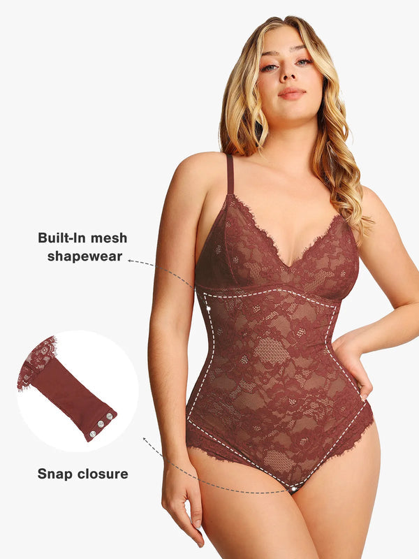 Lace Smooth Firm Control Thong Bodysuit