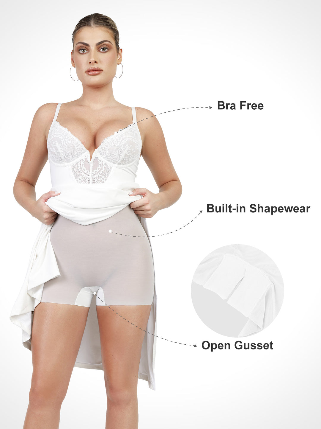Built-In Shapewear Lace Slip Split Maxi Dress