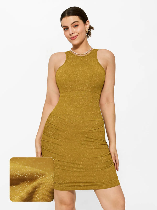 Shapewear Jewel Neckline Metallic Seamless Sculpting Dress