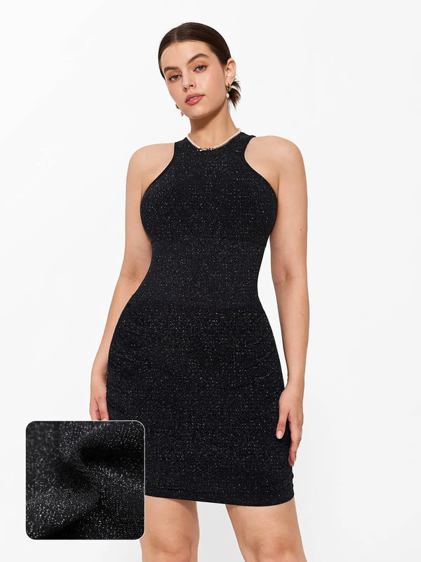 Shapewear Jewel Neckline Metallic Seamless Sculpting Dress