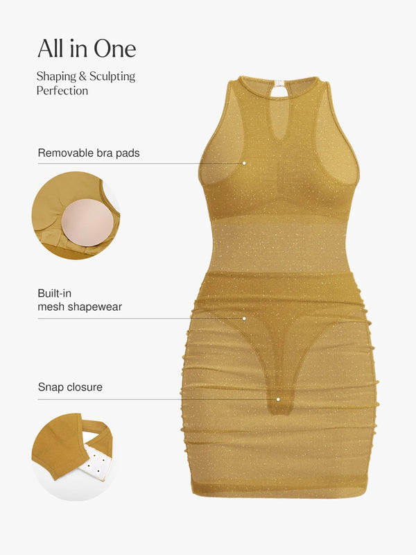 Shapewear Jewel Neckline Metallic Seamless Sculpting Dress