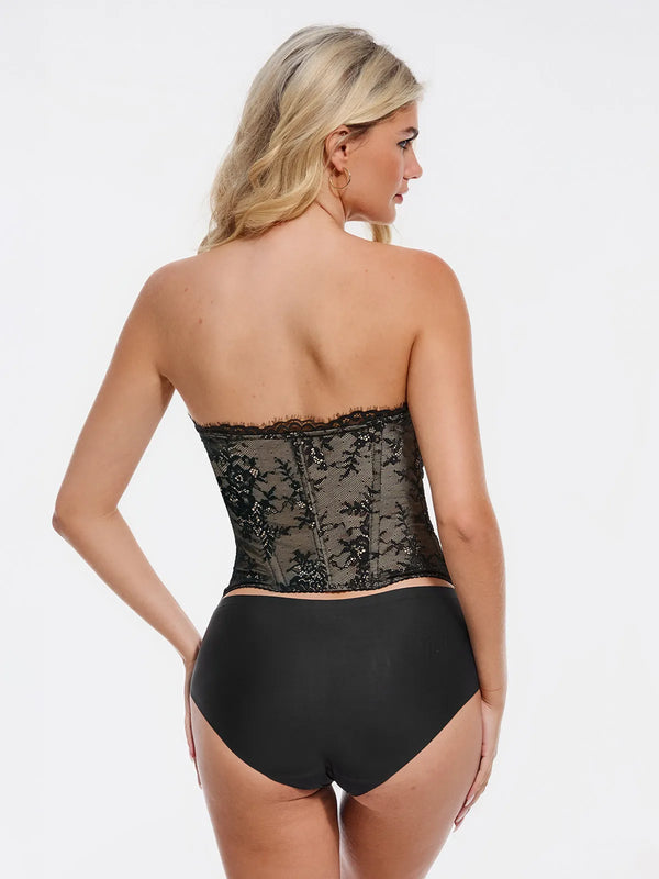 Popilush X Angela Shapewear Leopard Mesh Sculpting Detachable Strap Corset Top