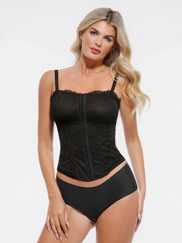 Popilush X Angela Shapewear Leopard Mesh Sculpting Detachable Strap Corset Top