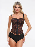 Popilush X Angela Shapewear Leopard Mesh Sculpting Detachable Strap Corset Top