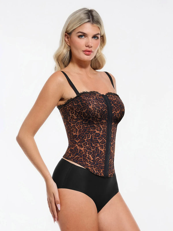 Popilush X Angela Shapewear Leopard Mesh Sculpting Detachable Strap Corset Top
