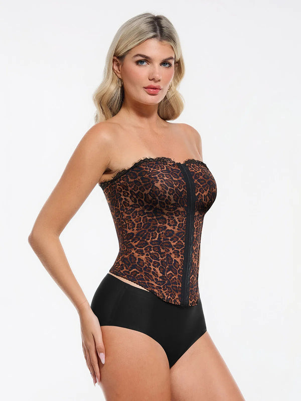 Popilush X Angela Shapewear Leopard Mesh Sculpting Detachable Strap Corset Top