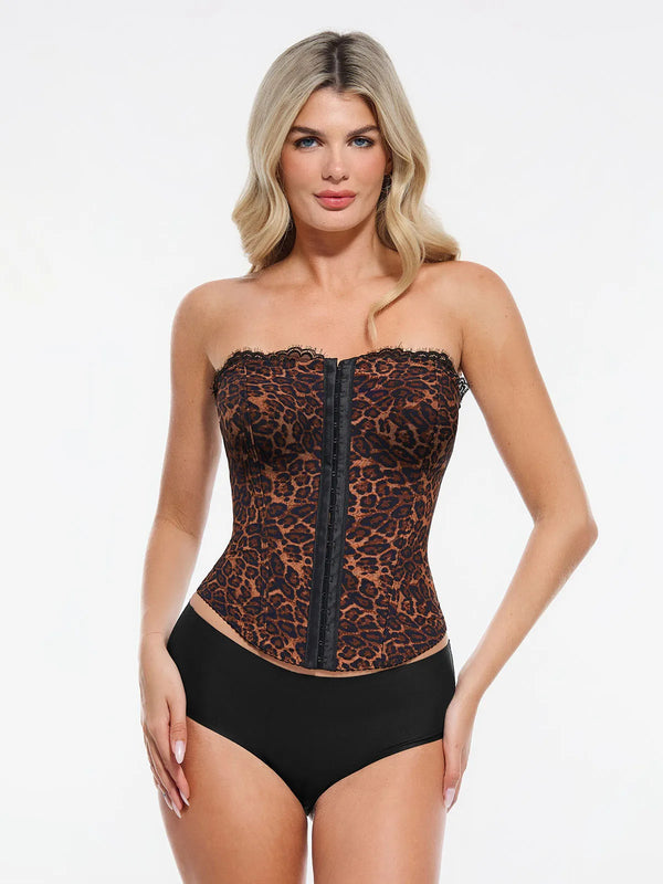 Popilush X Angela Shapewear Leopard Mesh Sculpting Detachable Strap Corset Top
