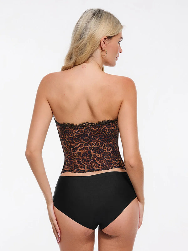 Popilush X Angela Shapewear Leopard Mesh Sculpting Detachable Strap Corset Top