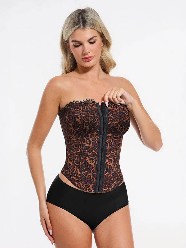 Popilush X Angela Shapewear Leopard Mesh Sculpting Detachable Strap Corset Top