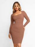 Built-In Shapewear Long Sleeve Midi Lounge Dress