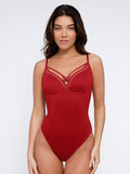 Popilush? Wine / S Sheer Mesh Shapewear Cut-Out Bodysuit