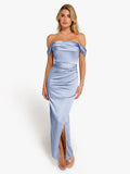 Shapewear Off Shoulder Shine Ruched Sculpting Maxi Dress