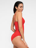 Popilush? Tummy Control Slimming Swimwear Deep V-Neck One-Piece Shapewear Low-Back Swimsuit