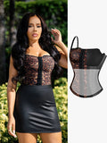 Popilush X Angela Shapewear Leopard Mesh Sculpting Detachable Strap Corset Top