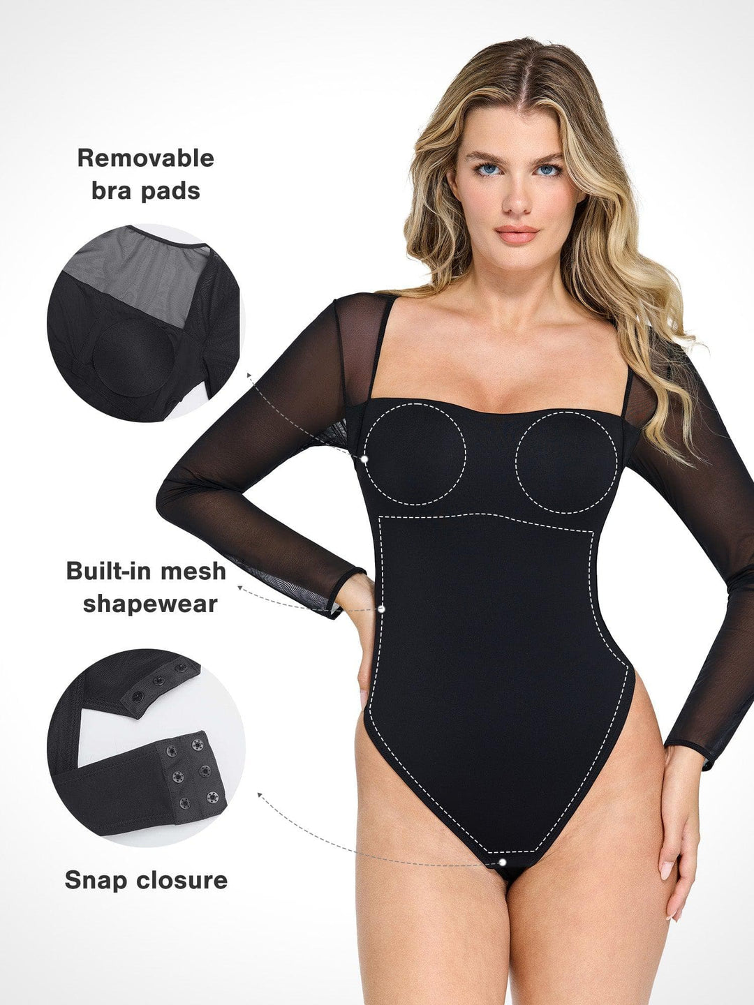 New arrivals The Shapewear Bodysuit with Square Neck and Mesh Sleeves