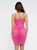 Popilush? Bluetag Deep V-Neck Ruched Midi Dress