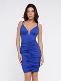 Popilush? Bluetag Deep V-Neck Ruched Midi Dress