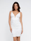 Popilush? Bluetag Deep V-Neck Ruched Midi Dress