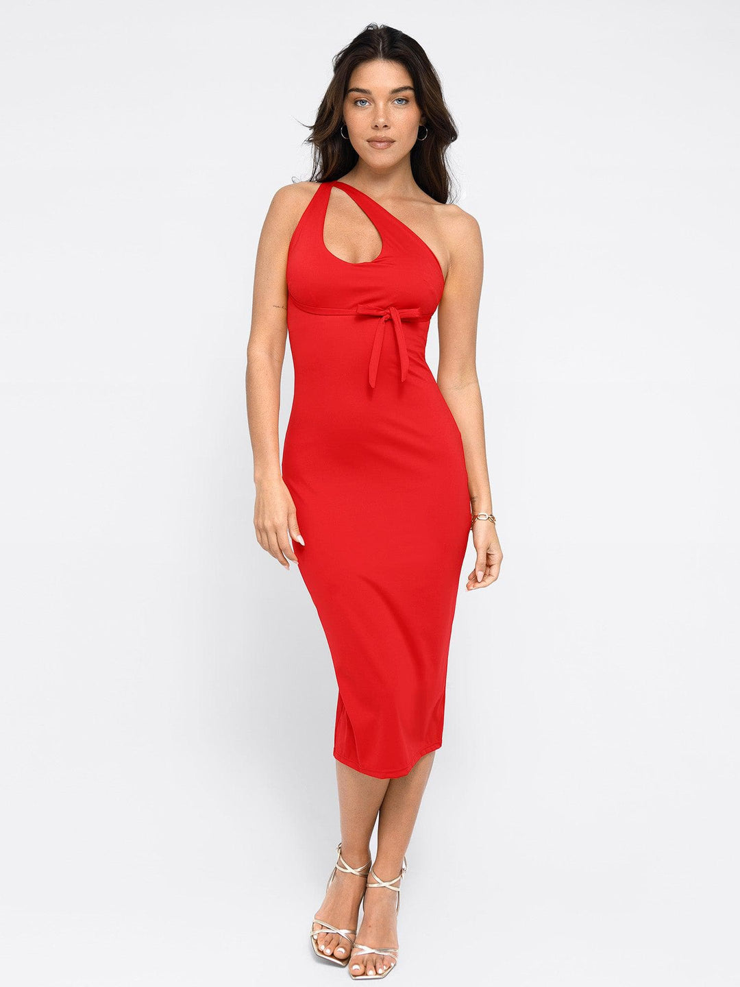 Popilush? Built-in Shapewear Backless Halter Midi Dress
