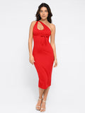 Popilush? Built-in Shapewear Backless Halter Midi Dress