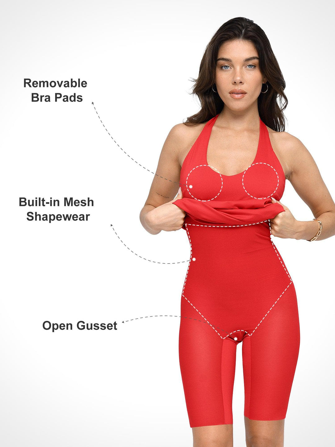 Popilush? Built-in Shapewear Backless Halter Midi Dress