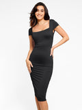 Popilush? Square Neck Backless Short Sleeve Midi Dress