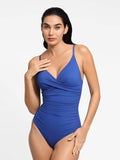 Popilush? Ruched V Neck One-Piece Shapewear Swimsuit
