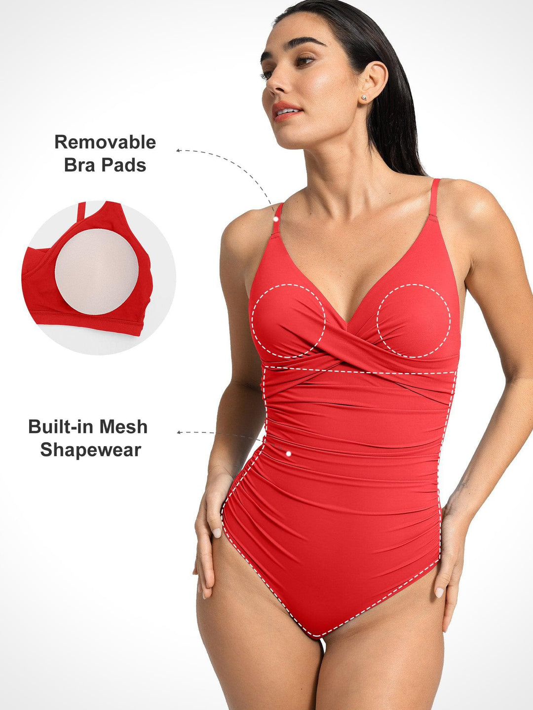 Popilush? Ruched V Neck One-Piece Shapewear Swimsuit