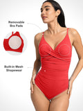 Popilush? Ruched V Neck One-Piece Shapewear Swimsuit