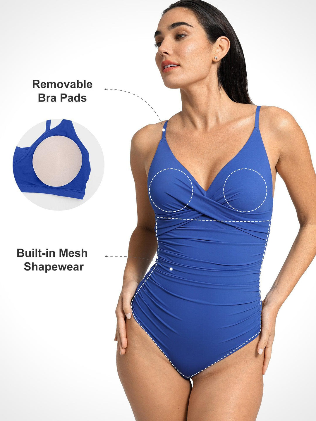 Popilush? Ruched V Neck One-Piece Shapewear Swimsuit