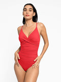 Popilush? Ruched V Neck One-Piece Shapewear Swimsuit