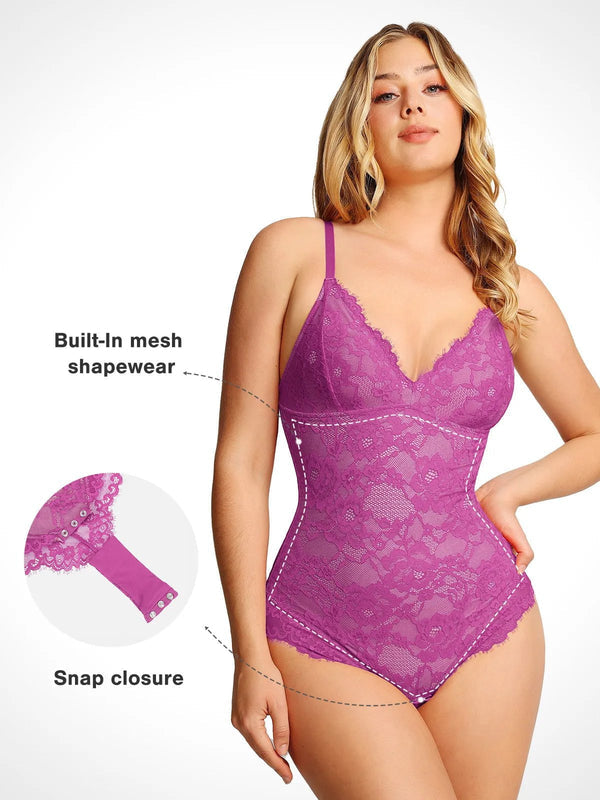 Lace Smooth Firm Control Thong Bodysuit