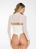 Popilush? Sexy Tops Body Shaper Long Sleeve The Shapewear Bodysuit Sheer Mesh Cutout Set