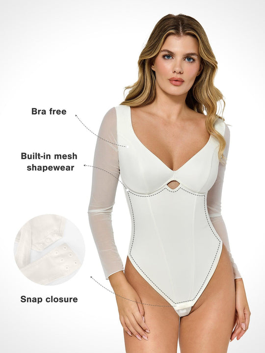 Popilush? Tops Body Shaper Long Sleeve The Shapewear Bodysuit with Mesh Sleeves