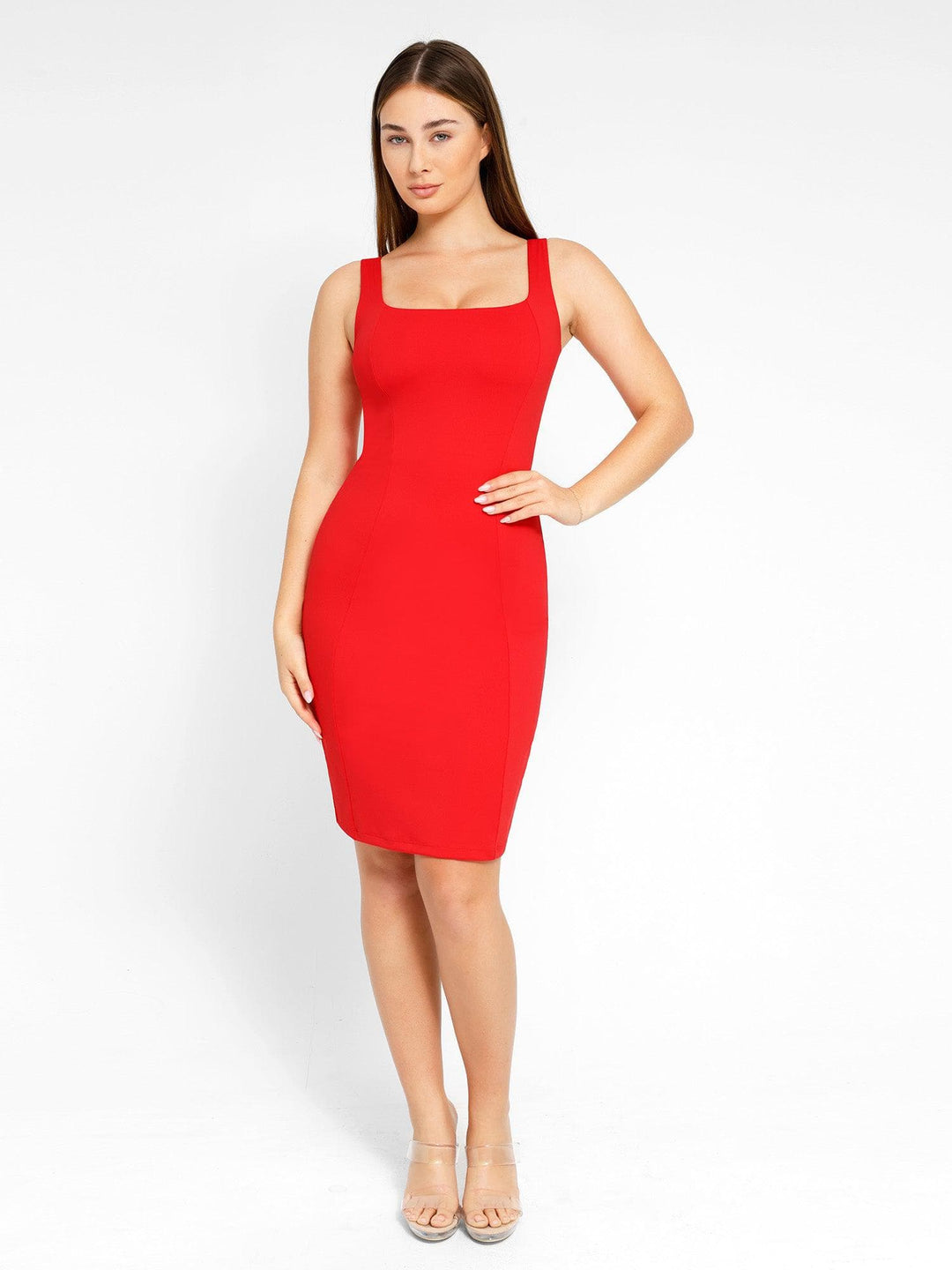 Popilush? Built-In Shapewear Sqaure Neck Sleeveless Dress