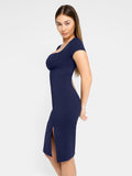 Popilush? Built-In Shapewear Square Neck Midi Dress