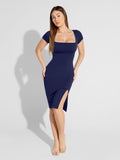 Popilush? Blue / XS Built-In Shapewear Square Neck Midi Dress