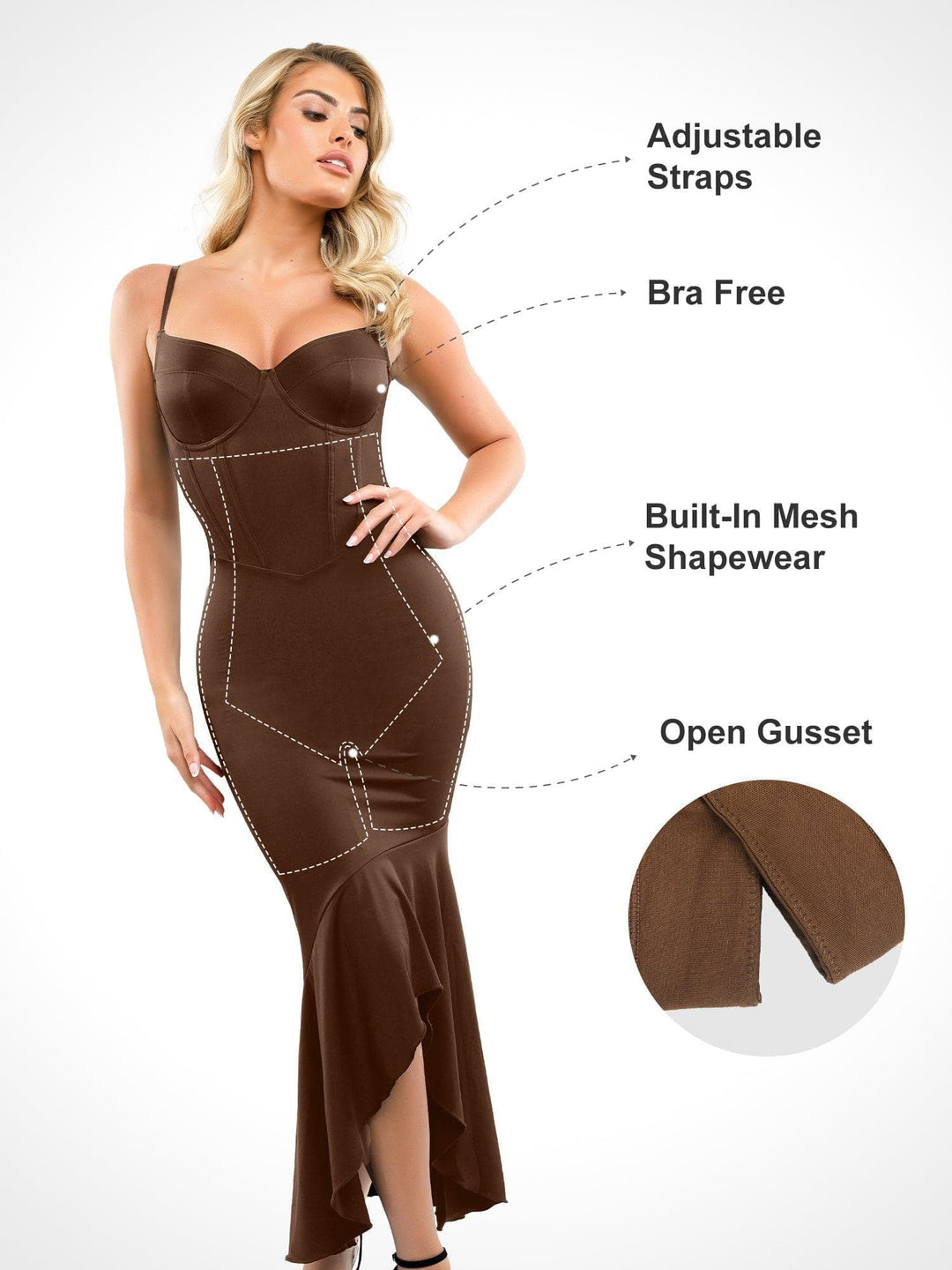 Popilush? Formal Bodycon Party Summer Dress Built-in Shapewear Corset Style Mermaid Hem Slip Maxi Dress