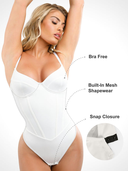 Popilush? Built-in Shapewear Corset Style Thong Bodysuit