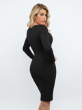 Popilush? Built-In Shapewear Crew Neck Long Sleeve Midi Dress