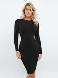Popilush? Built-In Shapewear Crew Neck Long Sleeve Midi Dress