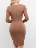 Popilush? Built-In Shapewear Crew Neck Long Sleeve Midi Dress