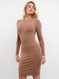 Popilush? Built-In Shapewear Crew Neck Long Sleeve Midi Dress