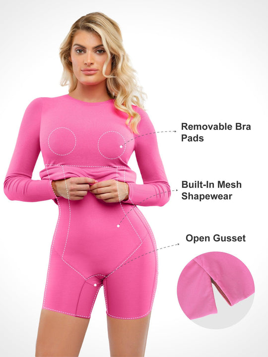 Popilush? Built-In Shapewear Crew Neck Long Sleeve Midi Dress