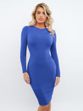 Popilush? Blue / XS Built-In Shapewear Crew Neck Long Sleeve Midi Dress