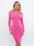 Popilush? Pink / XS Built-In Shapewear Crew Neck Long Sleeve Midi Dress